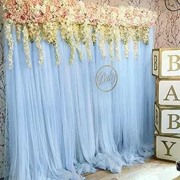 Boltove® Decoration Sky Blue Backdrop Curtain Tulle Net Transparent for Birthdays Anniversary Baby Shower Photo Shoot Wedding Party Stage Background Ceremony Photoshoot Net - Set of 2-picture-31