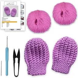 picknMAKE DIY Crochet Set of Baby Thumbless Mittens Kit for Beginners Adult– Includes Purple Pink Wool, 3mm Crochet Hook, Needles, Cutter & Step-by-Step Instructions-picture-26
