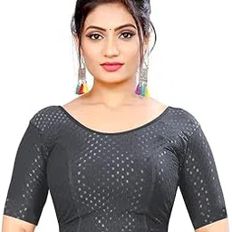 ss sanket synthetics Women's Beautiful & Stylish Half Blouse Collared Neck Half Length Sleeve Stretchable Cotton Blend Readymade Casual Saree Blouse-picture-45