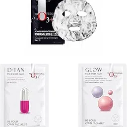 O3+ Power Brightening Bubble Sheet Mask for Deep cleansing and glowing skin & O3+ Facialist Dtan Face Sheet Mask With Niacinamide reduced dark spots, acne scars, and discoloration while giving ultimate brightening & O3+ Facialist Glow Sheet Mask Hydrates and awakens skin Minimized brown spots and Freckles (30g)-picture-46