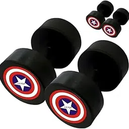 Gym Care Captain America Dumbbells Set for Home Gym 10 kg Rubber Grip Handle 1 pair Dumbbells set fo Fitness Gym set Home Workout I Anti Skid Round Shape Rubber Dumbbell (10 kg x 2)-20 kg image 1