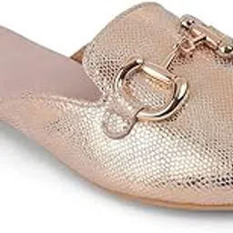 touch heel Gold Textured Flats for Women | Designer Slip-On Mules-picture-46