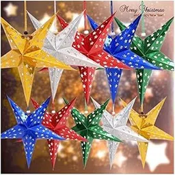 EPARTY 10PCS Xmas Hanging 3D Hollow Paper Star Lantern Festival New Year Decoration for Home Halloween Christmas Party Ornaments Decoration image 1