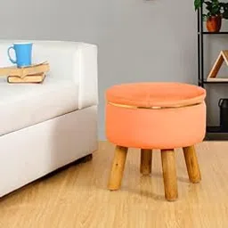 Ottoman Pouffes for Sitting Stool for Living Room Wooden Stools Chair Living Room Furniture Footrest Pouf Foot Stool for Office Room Decor (Small-SOrange) image 1
