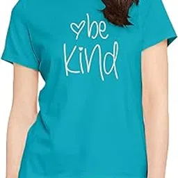 oplu Women's Regular Fit Be Kind Text Cotton Graphic Printed Round Neck Half Sleeves Multicolour T Shirt. Text, Trending, Pootlu, Stylish Tshirts-picture-49