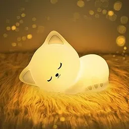 NIRDAMBHAY Tap Control Cat Night Light, Soft Silicone LED Nursery Lamp for Kids, Color Changing & Dimmable, Rechargeable Cute Animal Light for Bedroom, Baby, Girls & Boys (Baby Cat Lamp, Regular)-image-73