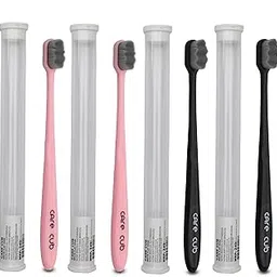 CARE CUB 2 Black & 2 Pink Zigzag Ultra Soft-Bristles Micro Nano 10,000 Nano Bristle Good Cleaning Effect For Sensitive Teeth Oral Gum Recession,Manual Toothbrush For Adults Pack Of 4-picture-46