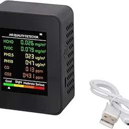 FABULETTA 6 in 1 Air Quality Monitor with Large Display Detecting Carbon Dioxide PM2.5 PM10 TVOC Temperature for Home Office Hotel Portable Black(Black)-picture-21