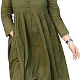 istocan Women's Long Flared V-Neck with Button Details Anarkali Shape, Empire Waist,Kurta Pant Set | Casual Outfit for Office Wear Three-Quarter Sleeves-picture-31