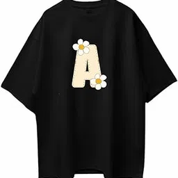 Women's Pure Cotton Casual T-Shirt – Name Art Alphabet Graphic Tee | Unisex Fit (Oversized) | 220 GSM | Half Sleeve, Round Neck | S–2XL | Black-image-81