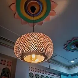 MKS Bamboo Hanging Globe Lampshade Without Bulb Natural & Handmade Hanging Lamp For Hotel, Resturant, Cafe, Home Decor Lights (12 INCHES) Holder and bullp included-picture-14