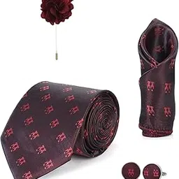 Necktie With Pocket Square & Cufflink Set Complete Set For Gifted ideas And Formal Dress Suit-image-64