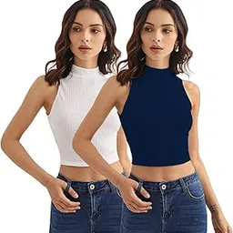 shasmi Women's & Girls' Solid Ribbed Round Neck Collarless Sleeveless Slim Fit Simplicity Tank Tops (TOP 37)-picture-11
