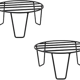 Giore Metal Plant Stand - Set of 2 | Round Iron Plant Holder for Indoor & Outdoor Use | Rust-Resistant Black Plant Stand for Pots | Heavy Duty Metal Plant Display Stand-image-57