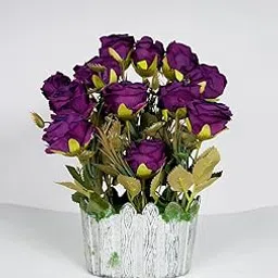 Dekorly 28CM Artificial Rose Flower Arrangement in Tub Decorative Pot | Faux Silk Flower Pot for Home Décor, Office Desk & Gift Use (Purple)-picture-21
