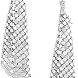 zaveri pearls Silver Tone Party Bling Metallic Mesh Grid Sequins Tassel Earrings For Women-ZPFK17261-picture-21