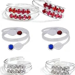 smarnn Silver Plated Toe Rings for Women Bichiya Sprial Foot ring (Pack of 6)-picture-23