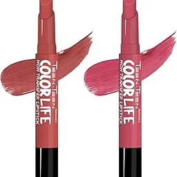 TEEN TEEN Color Life Nontransfer Crayon Lipstick |Matte Finish with Built-in Primer |Waterproof & Long Lasting Lip Color |Smudge-Proof, Fade-Resistant Formula |Combo Color (Bollywood Nude, Coral Pink)-picture-48