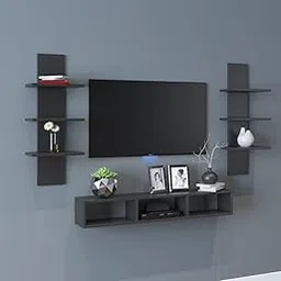 Wooden TV Entertainment Unit for Living Room | TV Stand Wall,TV Panel | Set-Up Box Holder | TV Unit for Home,Wooden Rack,TV Cabinet,Wall Mounted Shelf for Living Room| (Black)-picture-24