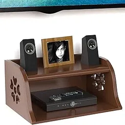 FABULO Wooden Decorative Set Top Box Wall Shelf/Stand- Wood Multipurpose Holder for Cable, WiFi Router, DTH or Modem - Wall Mounted Rack/Tray for Landline and DVD – Double Shelves - Walnut-image-53