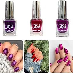 K10 Nail Polish| Metallic Finish Nail Paint|Quick Drying| Non UV Polish - Gel Finish |Chip Resistant Long-Lasting Multicolor Nail paint | Purple| Dark And Pink-Red| Set of 3| (12ml each)-picture-29