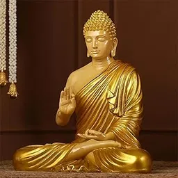 2 Feet Buddha Statue for Home Decor & Garden, Big Size Resin Fiber Glossy Buddha Idols, Decor Items for Home and Office (Cream & Golden)-picture-18