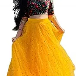nplash fashion Women's Silk Semi Stitched Lehenga Choli (yellow bindu_Yellow_Free Size)-picture-22
