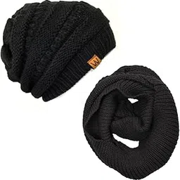 allydrew Thick Knitted Winter Infinity Circle Scarf and Slouchy Beanie Set-picture-11