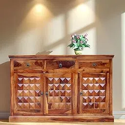 LIFE WOOD Solid Sheesham Wood Diamond Design Sideboard Tv Cabinet for Living Room | Free Standing Movable Tv Unit Side Board Table with 3 Drawer & 3 Door Cabinet Storage for Home | Teak Finish-picture-11