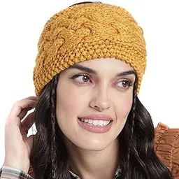 magic needles Headband Earwarmers for Winters | Handmade/Crocheted with Good Woolen Unisex Earwarmer Earmuffs Earcap Earcover Soft Headwrap Warm Winter Accessories (2600 Yellow Criss cross)-picture-47