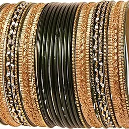 Indian Metal Bangles for Women Gold Alloy Bracelets desi 2 Dozen Bangle Collection Bollywood Women's Jewelry Set Multi Stacking Wide Chunky Textured Golden Set of 24 in Gold or White Tone-image-69