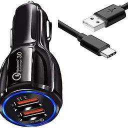 30W Car Charger for Maruti Ertiga Original QC Adapter Type C 3.0A High Speed Fast Turbo Charge QC 3.0 Smart DualPort with 1m Type-C Charging & Sync Cable (Black, PR.A8)-image-60