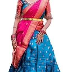homry Women's Lehanga Kanjivaram Silk Zari Lehanga With Blouse With Heavy Jacquard Zari Work Dupatta Traditional Saree Half, Multicolour-picture-20