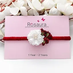 Rosaura Elastic Headband for Baby Girls | 1 - 2 Years | Floral Toddler Hairband | Flower Headband | White and Maroon Colour | Headband for Baby Girl | Soft Baby Headbands | Photo Prop Headbands [Pack Of 1]-picture-31