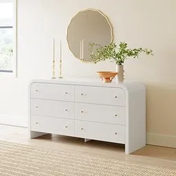 TGF Furniture Store Modern White Dresser – 6 Drawer Storage Chest with Ribbed Front Design and Gold Knobs – Contemporary Wooden Dresser for Bedroom or Living Room-picture-23