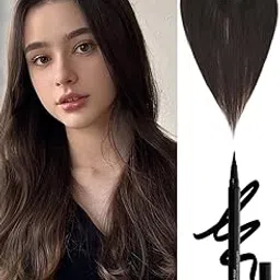 HAIR WALA™ Light Weight 2 clips Hair Topper for Thinning Hair Women,14.5 inch Long, Hair Extension for cover hair loss,grey hair (Matte Finish), Brown + 01 Liquid Sketch Eyeliner, Black (Brown)-picture-17