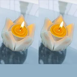 Tiara Overseas Handmade Marble Lotus Design T-Light Candle Holder | Festival Decorative White Candle Pot | Flower Shape Center Table Bowl (Piece 2, 2.5 inch)-image-21