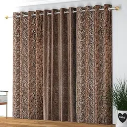 Polyester Floral Printed Long Door Combo Curtains 9 Feet Long Set of 3 Pieces, Coffee-picture-28