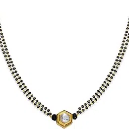 kyoot jewels Mangalsutra Gold Plated Kundan Stone With Black Beads Double Strand Mangal sutra Chain for Women & Girls (kundan, 18 Inch) (Hexagon)-picture-13