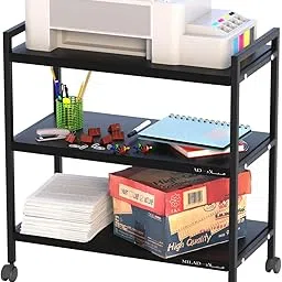 Saifix Metal 3 Tier Rolling Cart Multipurpose Storage Rack Kitchen Trolley Utility Carts Storage Organizer Trolley with Wheels (60 * 36 * 70 cm, Black)-picture-17