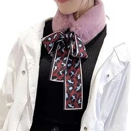 magic Women Collar Scarf Decorative Thick Warm Faux Fur Scarf Neck Scarf with Ribbon(Red)-picture-32