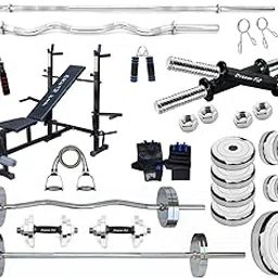 DREAM FIT Professional Steel Plates Combo - 60Kg Home Gym Set with 8in1 Gym Bench, 23mm 3 ft curl Rod, 23mm 5 ft Straight Rod, 1 Pair Dumbbell rods with hex Nuts and Gym Accessories (60Kg Set)-image-18