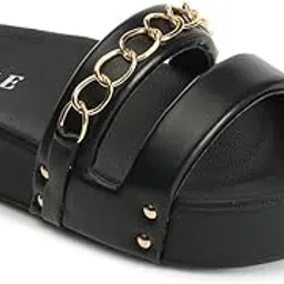 elle Women's Platform heel Slide Sandals with Chain Detail-picture-26