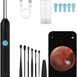 Earocam HD WiFi Ear Camera, 8-Piece Professional Otoscope Kit with LED Lights, Digital Endoscope Tool Set, USB Rechargeable, Black, Compatible with iOS and Android-image-3