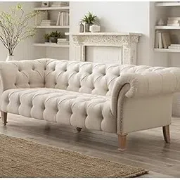Gaimrao ! Classic 3 Seater Chesterfield Sofa Button Tufted, Classic Style, Tuffted Polished Sofa Set for Living Room, Bedroom, Hallways Colour (Beige)-picture-30