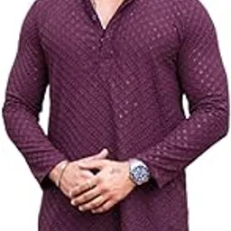 lazzly Men's Cotton Embroidery Chikankari Design Mirror Work Straight for Men Only Kurta-picture-47