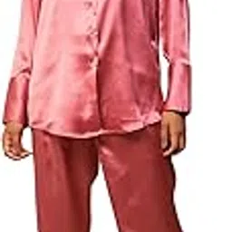 urban sundari Women's Satin Co-ord Set - Solid Polyester Shirt & Trousers-picture-12