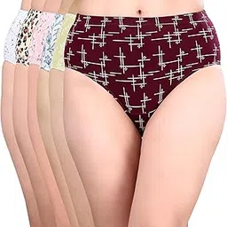 Women High Waist Full Coverage Printed Cotton Briefs (Assorted Pack of 6)-image-31