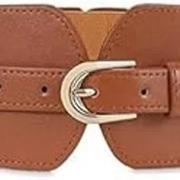 zyphen Fashion PU Width Belt, Women's Design Interlocking Buckle Vintage Blazer Dress Belt Stretchy Adjustable Stylish Waist Belts image 1