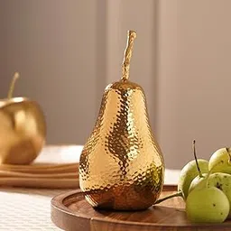 PURE HOME + LIVING Gold Metal Pear Decor Accent Modern Design | Sculpture for Home Decoration | Figurines for Home Décor Bedroom Living Room Office Work and for Diwali Decor (Pack of 1)-picture-18